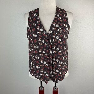 New York Style Brown Floral Button Down Vest Size S EUC